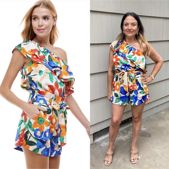 NWT TCEC Top & Short Set Tropical -Off Shoulder Top Ruffle High Waisted Shorts - Picture 4 of 7